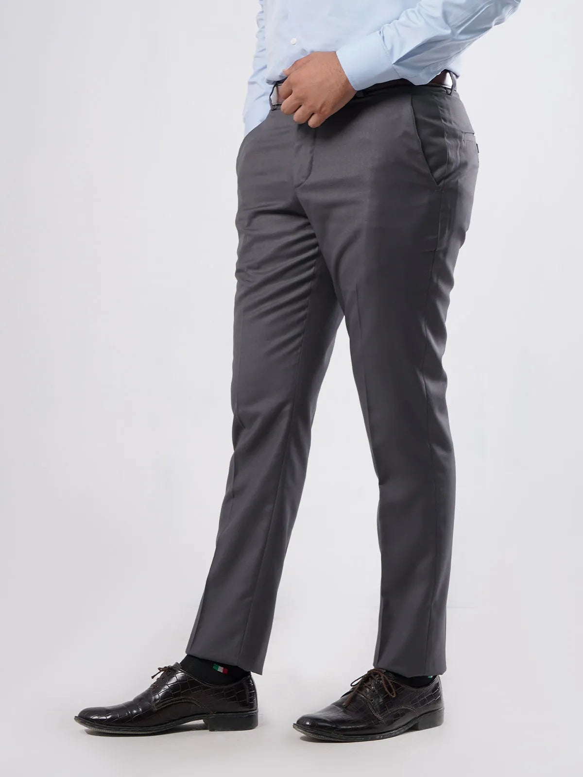 Charcoal Grey Self Formal Dress Pant For Men's Main image