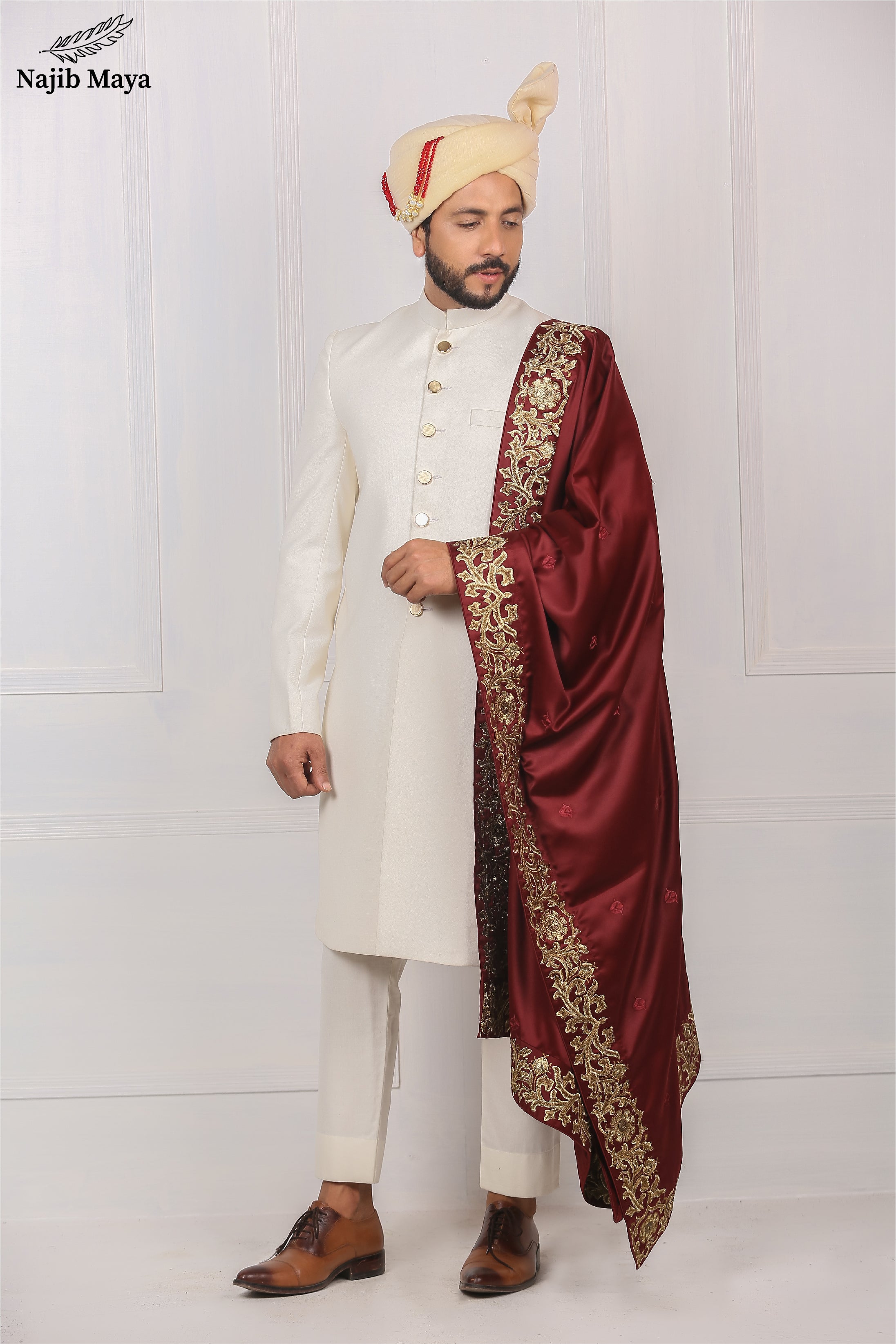 Classic White  Traditional Embroidered Sherwani For Men's Main image