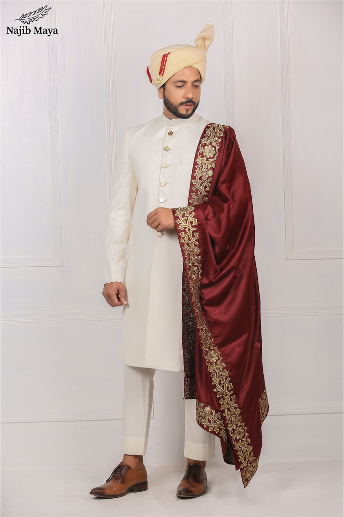 Classic White  Traditional Embroidered Sherwani For Men's