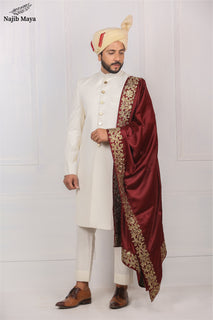 Classic White  Traditional Embroidered Sherwani For Men's