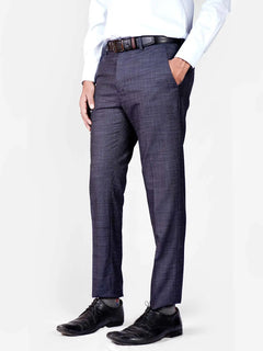 Dark Blue Self Formal Dress Pant For Men's