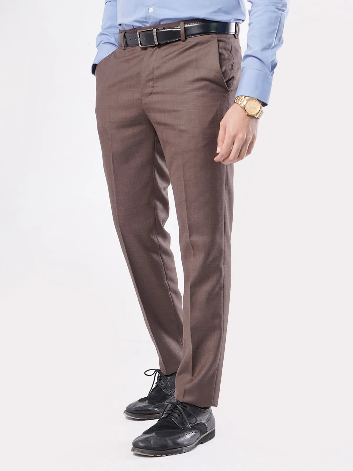 Dark Brown Self Formal Dress Pant For Men's