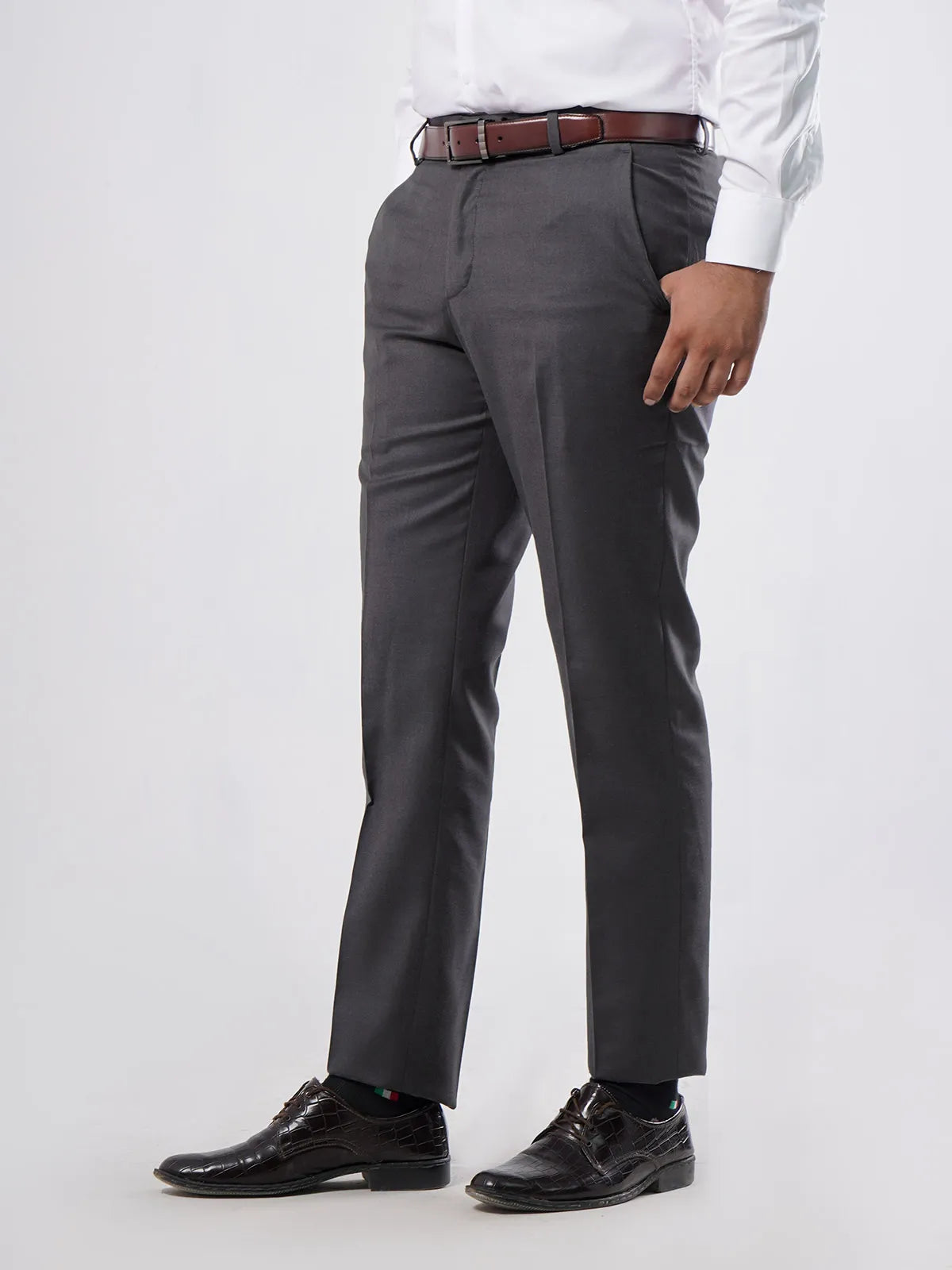 Dark Grey Self Formal Dress Pant For Men's Main image