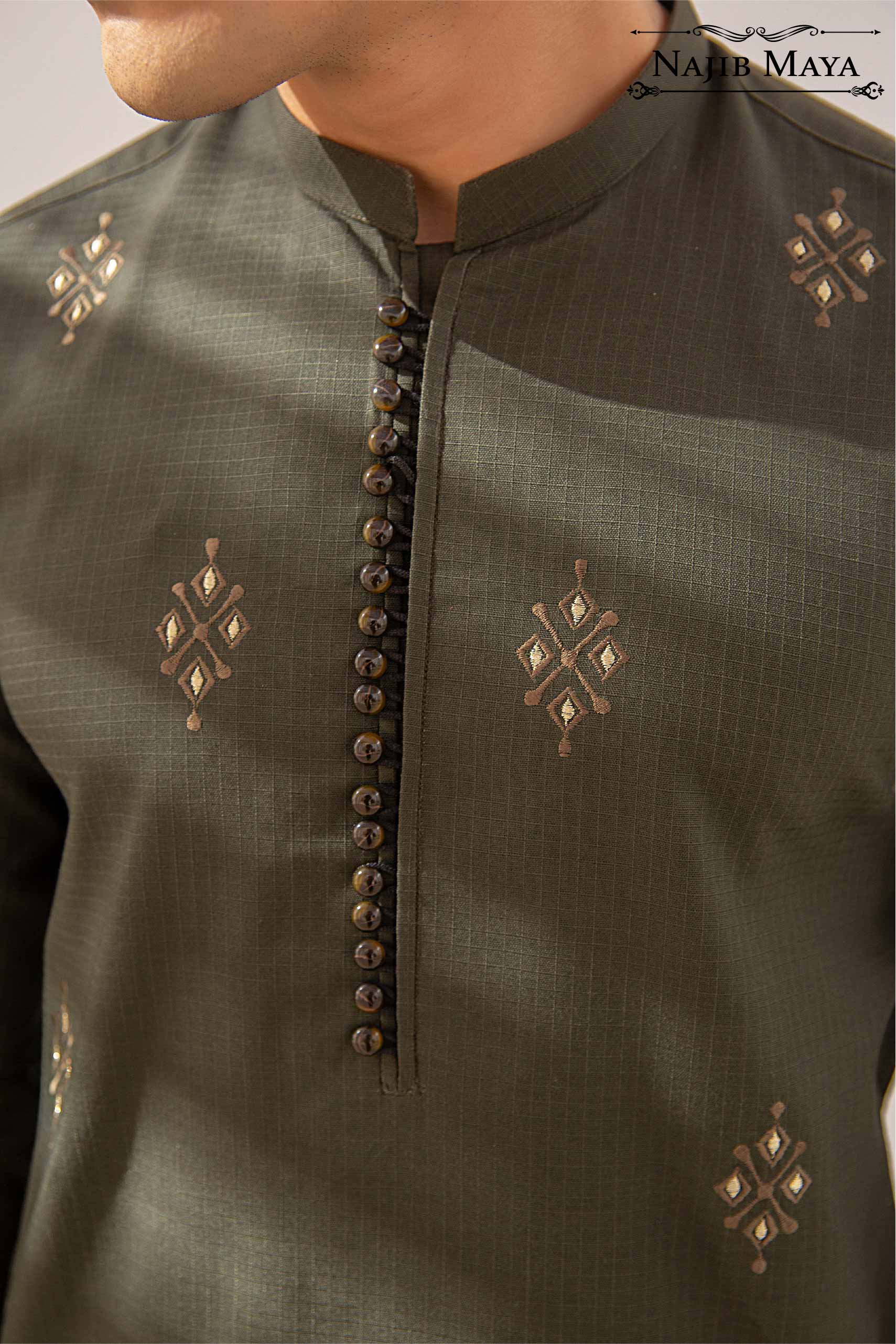 Green Embroidery Kurta Pajama For Men's Secondary image