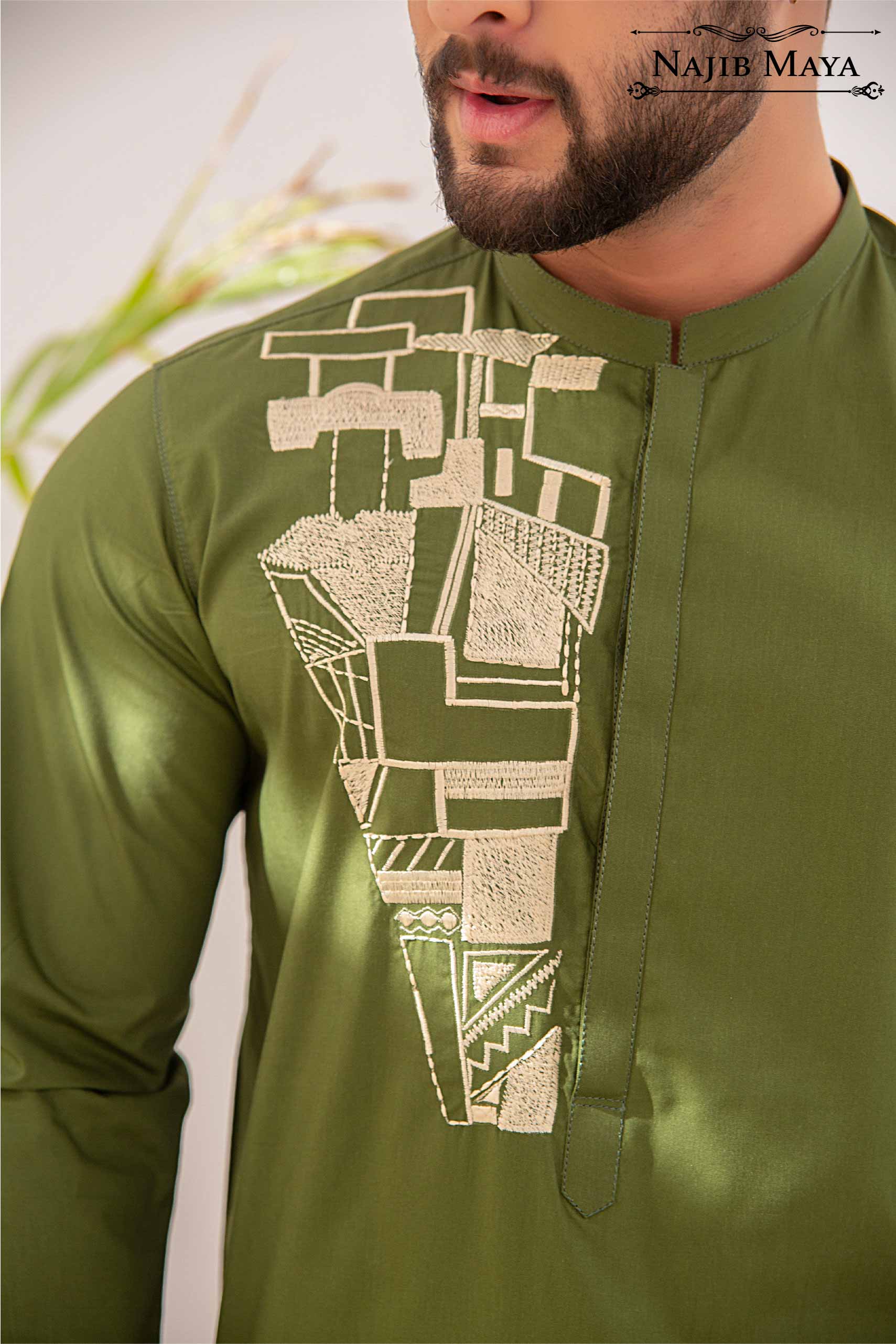 Green Embroidered Kurta Pajama For Men's Secondary image