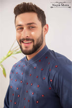 Load image into Gallery viewer, Blue Front Embroidered Kurta Pajama For Men&#39;s