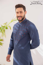 Load image into Gallery viewer, Blue Front Embroidered Kurta Pajama For Men&#39;s
