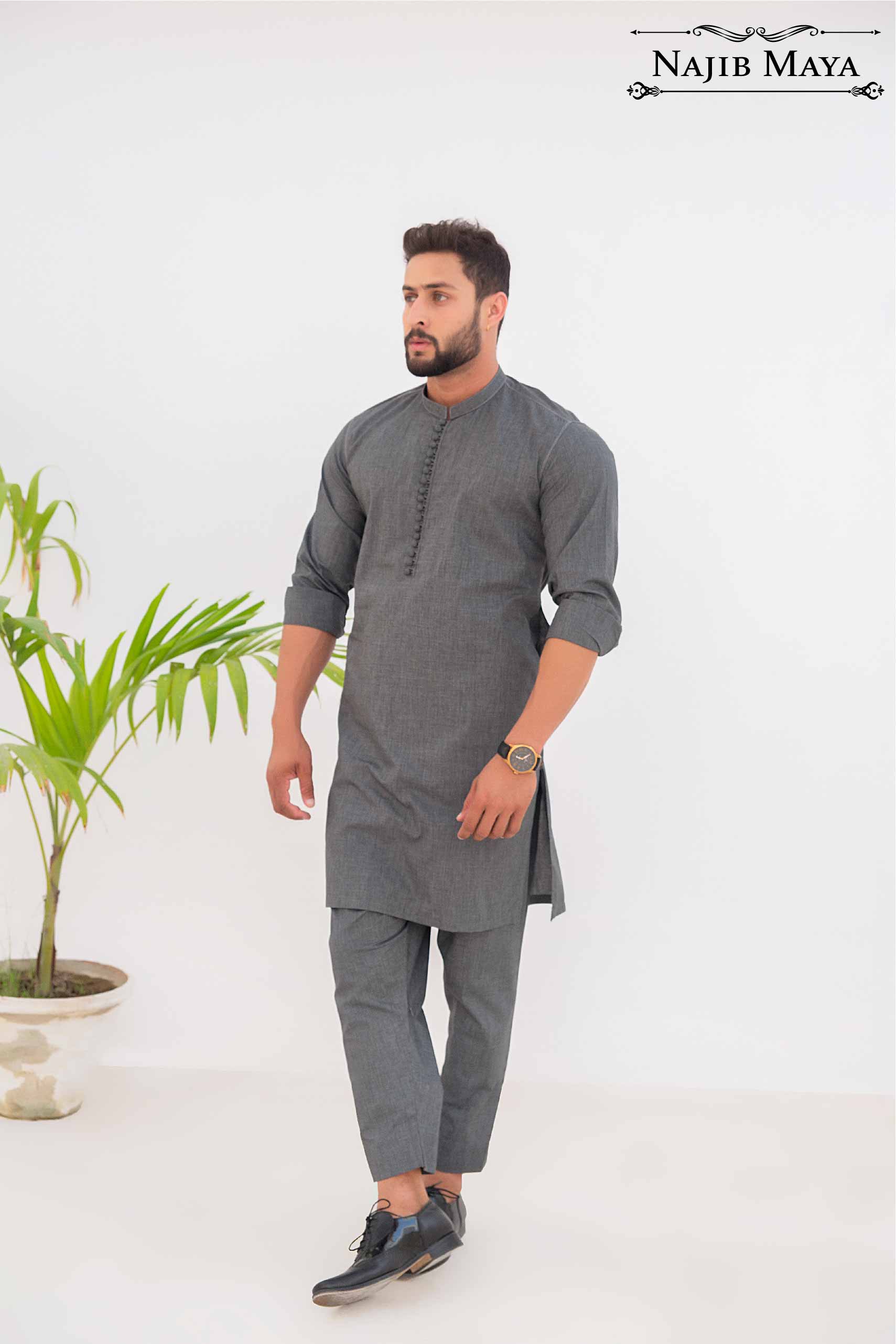 Grey Kurta Pajama For Men's