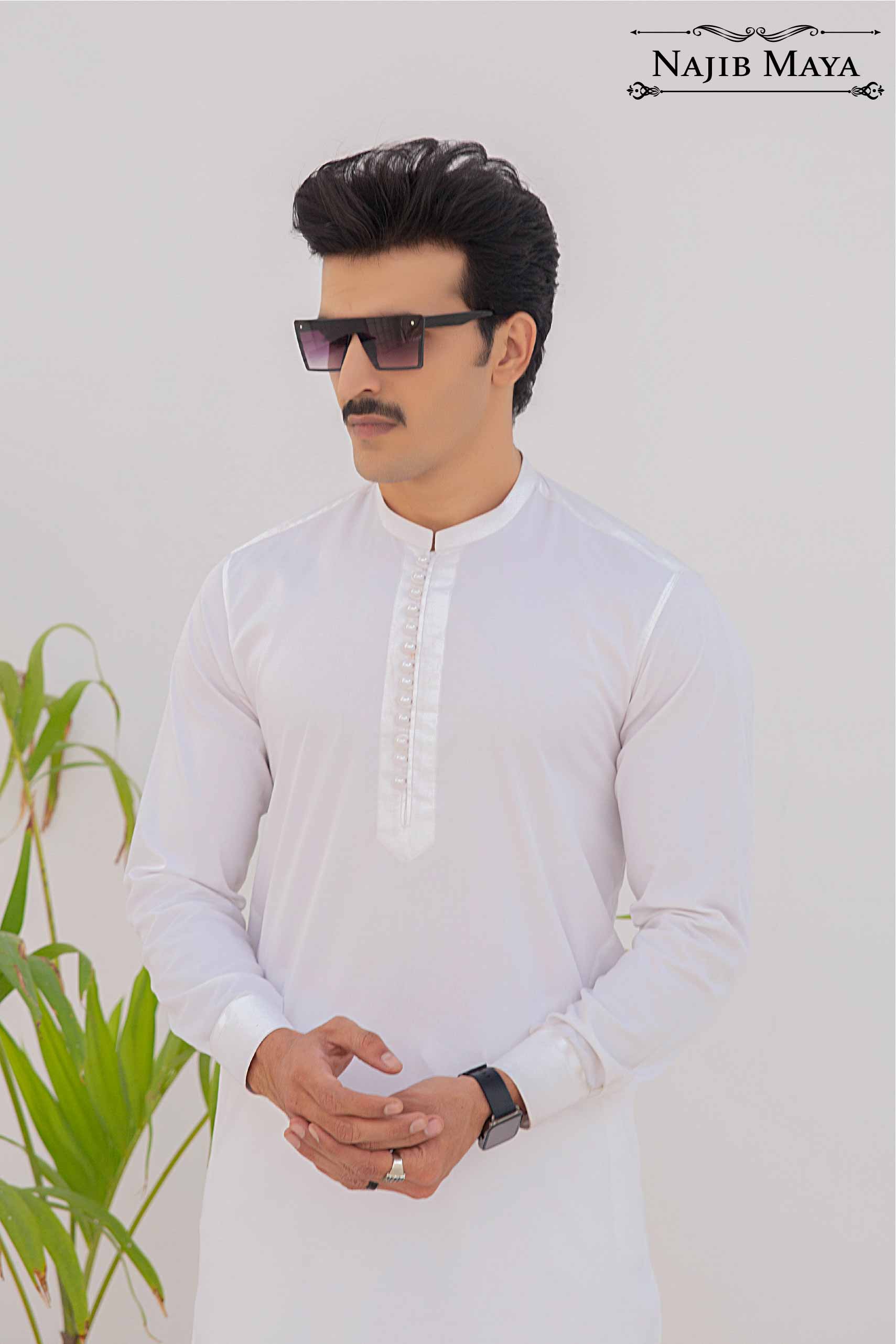 White Kurta Pajama For Men's Secondary image