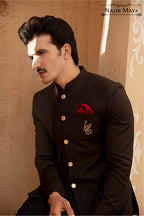 Black Logo Hand Work Prince Coat  & Black Kurta Pajama For Men's