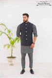 Charcoal Grey Waist Coat & Grey Kurta Pajama For Men's