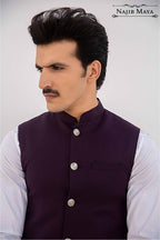Purple Waist Coat & White Kurta Pajama For Men's