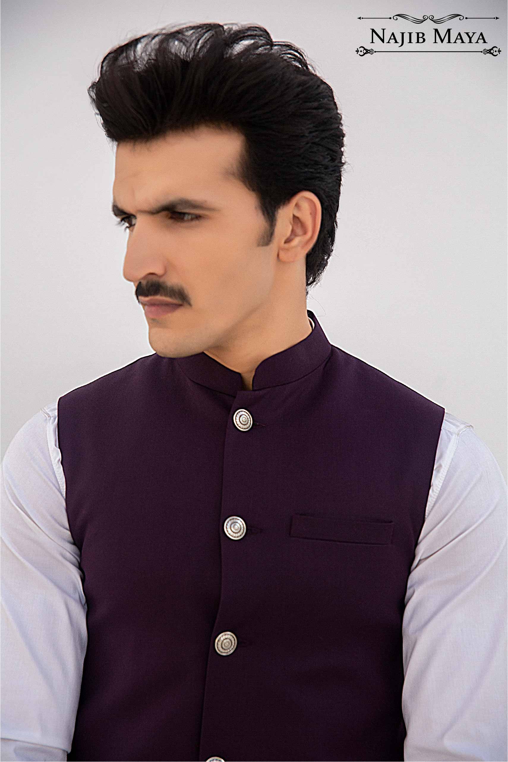 Purple Waist Coat & White Kurta Pajama For Men's