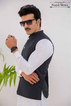 Grey Waist Coat & White Kurta Pajama For Men's