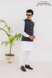 Grey Waist Coat & White Kurta Pajama For Men's