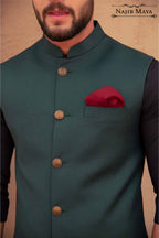 Green Waist Coat & Black Kurta Pajama For Men's