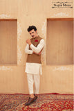 Brown Waist Coat & Cream Kurta Pajama For Men's