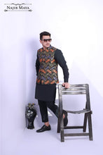 Load image into Gallery viewer, Black Elegant Printed Waist Coat For Men&#39;s