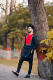 Red & Black Embroidered Kurta Pajama For Men's