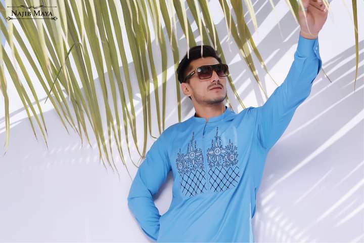 Sky Blue Embroidery Kurta Pajama For Men's