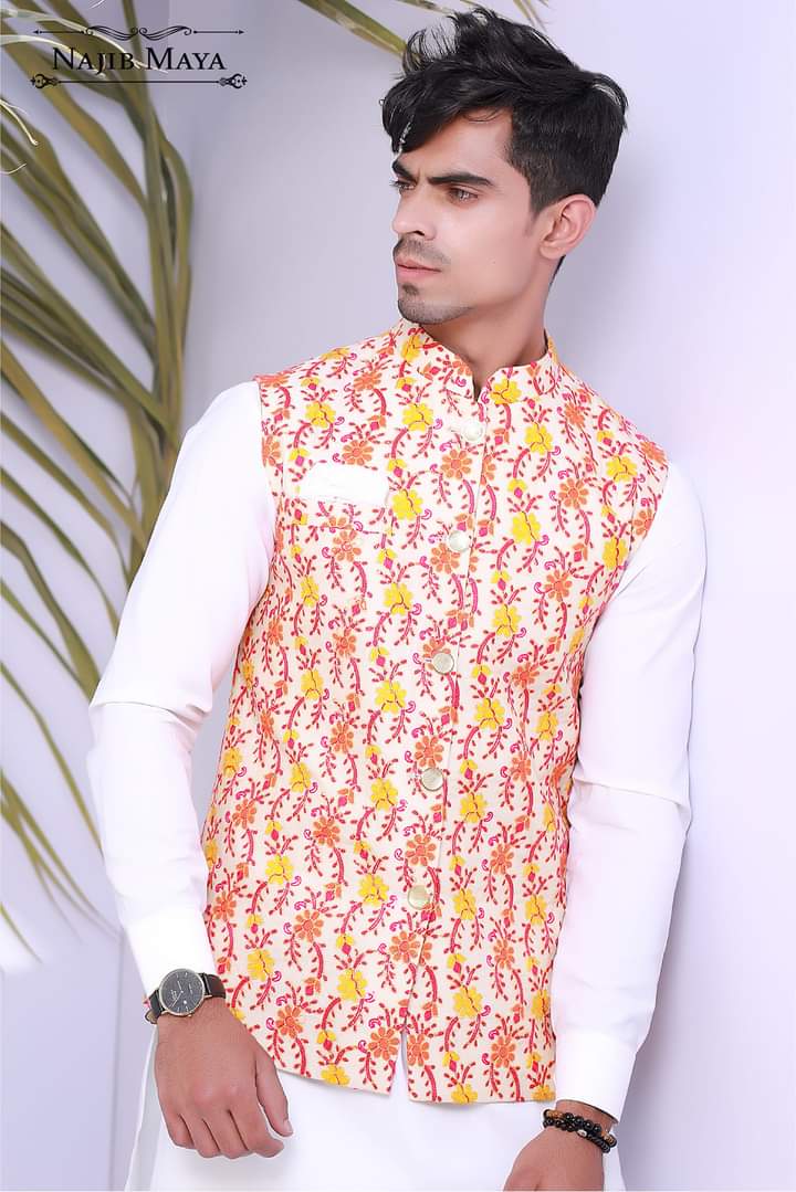 Party Wear Embroidery Waist Coat For Men's Secondary image