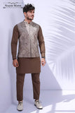 Brown Sequence Embroidery Waist Coat For Men's