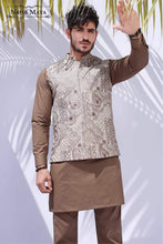 Load image into Gallery viewer, Brown Sequence Embroidery Waist Coat For Men&#39;s