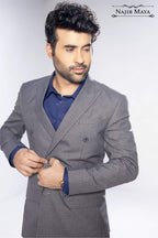Gray And Blue Elegent Coat Pant For Men's