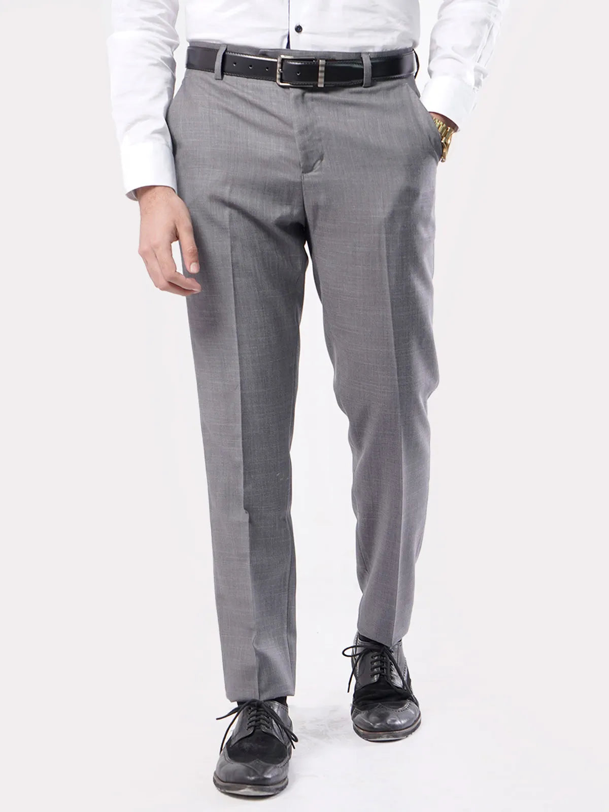 Grey Self Formal Dress Pant For Men's Main image