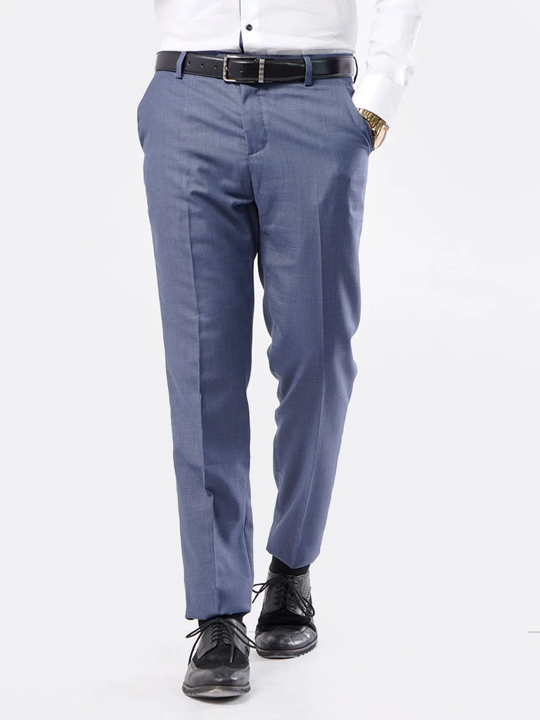 Greyish Blue Self Formal Dress Pant For Men's – Najib Maya