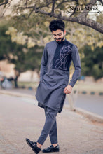 Load image into Gallery viewer, Grey Front Embroidered Kurta Pajama For Men&#39;s