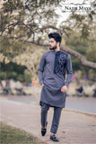 Grey Front Embroidered Kurta Pajama For Men's