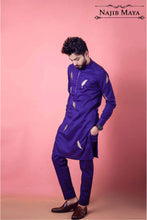 Load image into Gallery viewer, Purple Leaf Embroidered Kurta Pajama For Men&#39;s