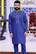 Load image into Gallery viewer, Blue Elegant Embroidery Kurta Pajama For Men&#39;s