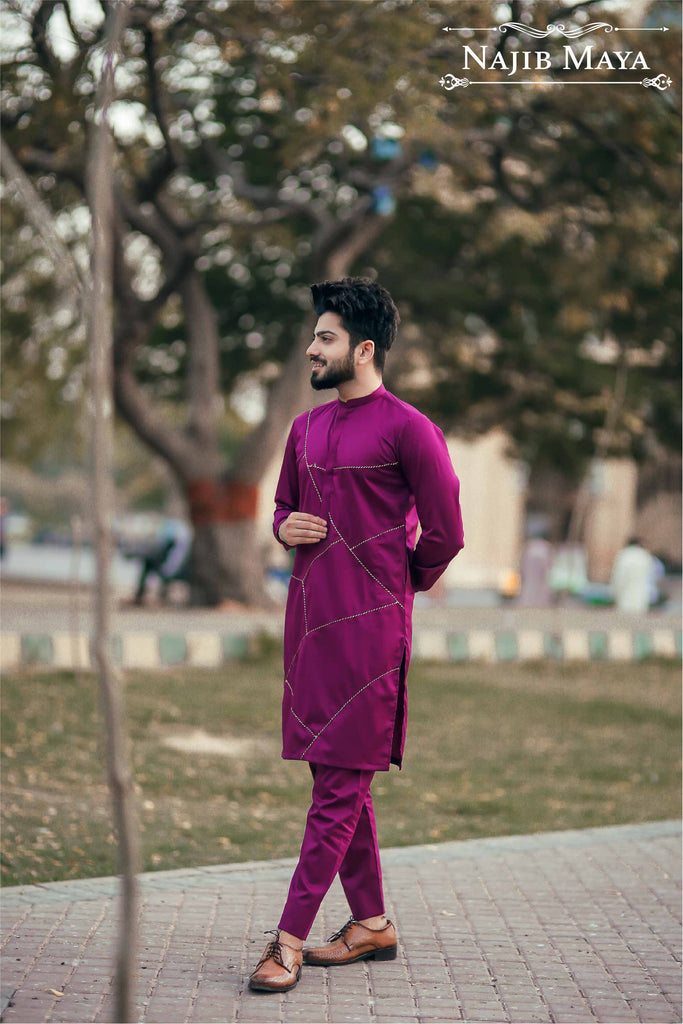 Maroon Embroidered Kurta Pajama For Men's