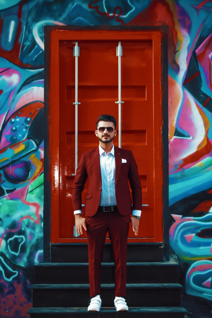 Dark Maroon Coat Pant For Men's Main image