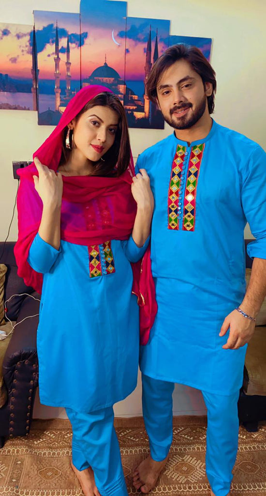 Blue Kurta Pajama For Couples