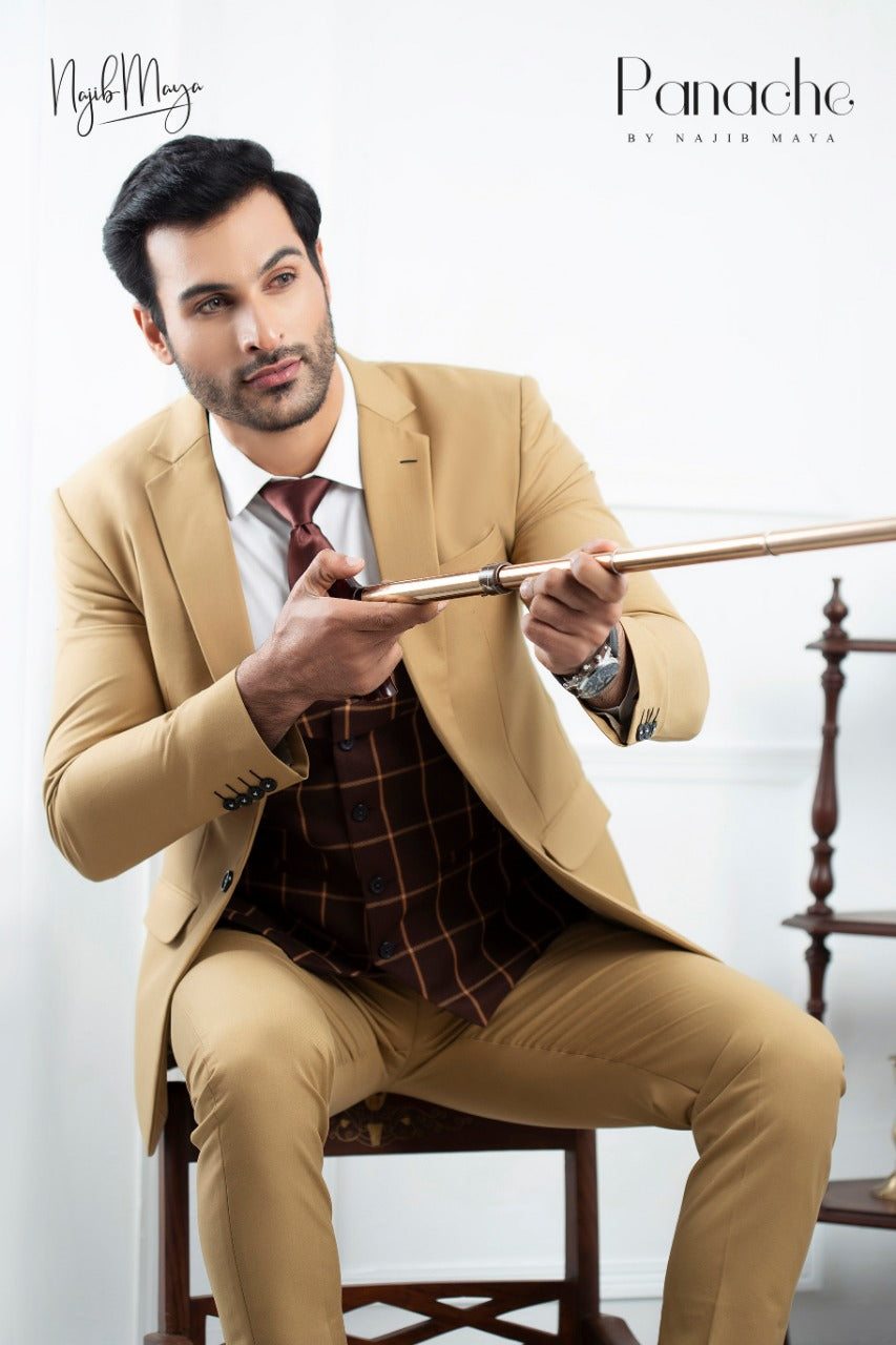 Khaki Stylish Coat Pent For Men's Main image