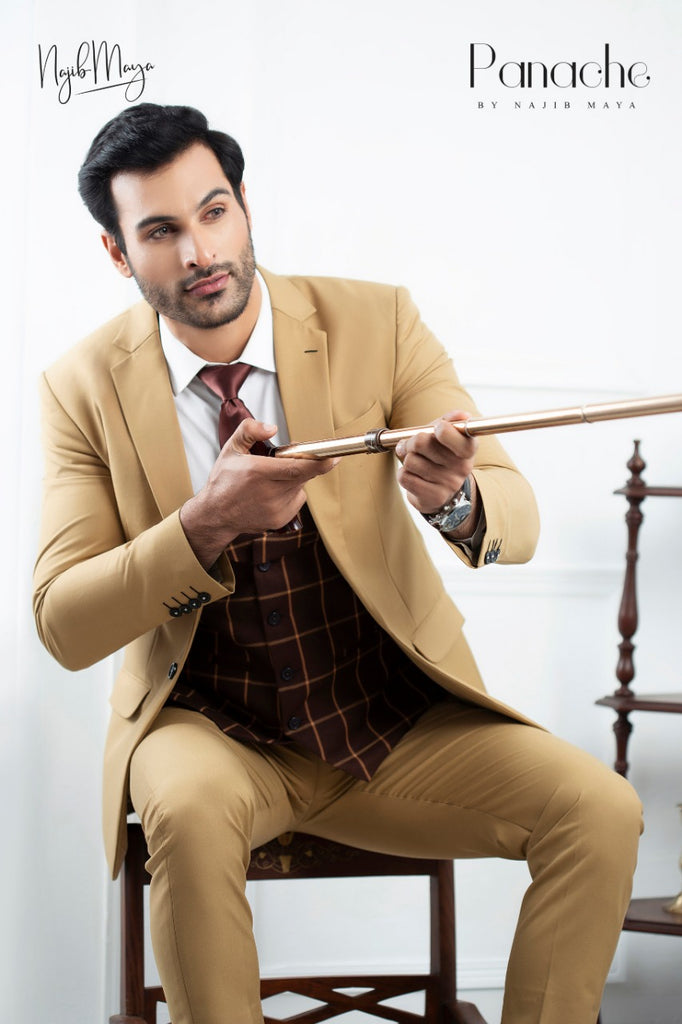 Khaki Stylish Coat Pent For Men's