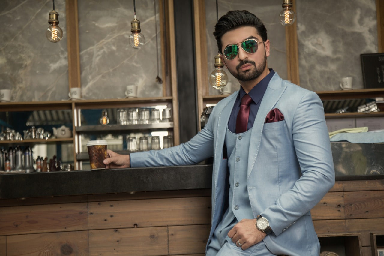Ice Blue Coat Pent For Men's