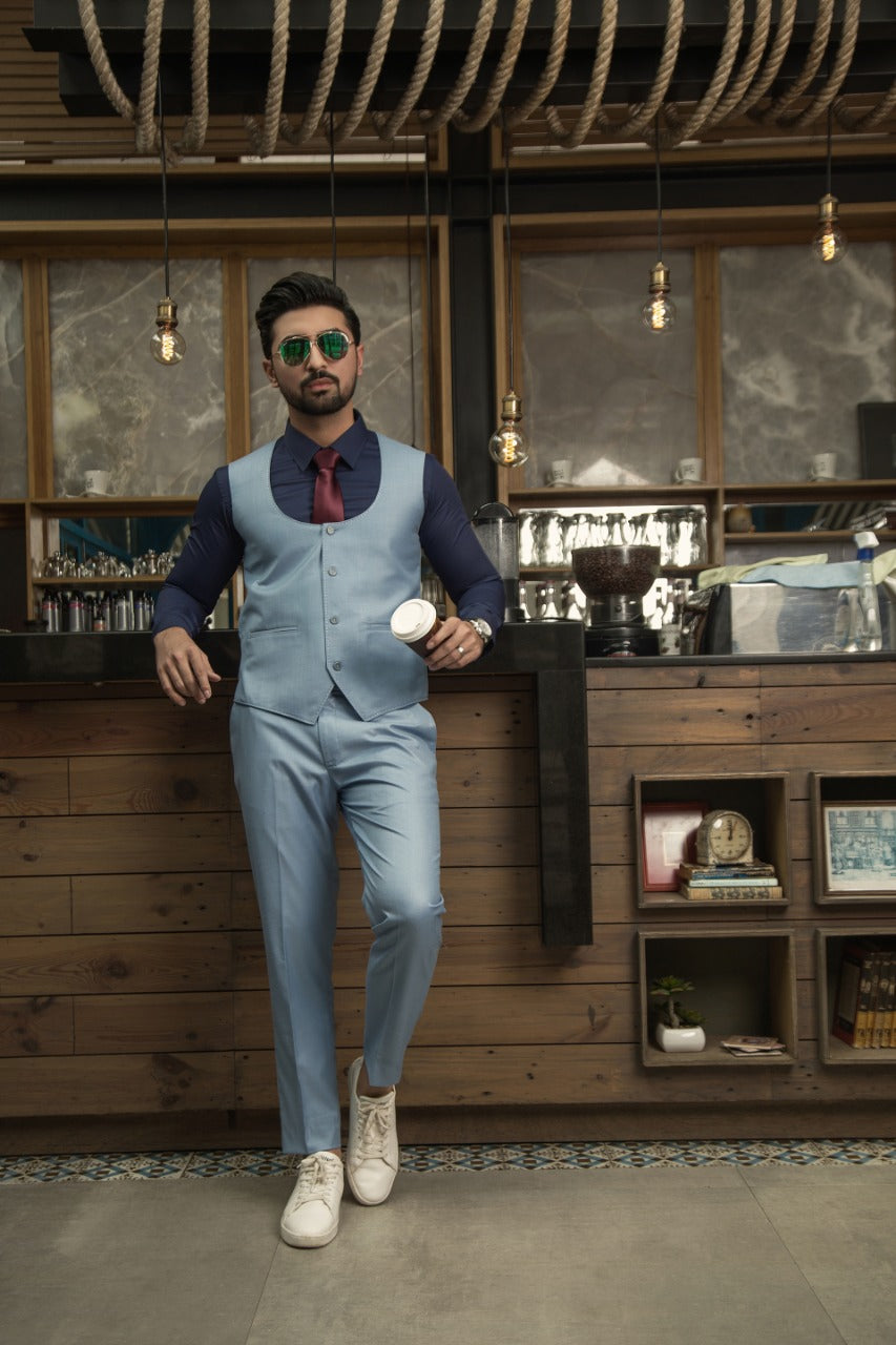 Ice Blue Coat Pent For Men's