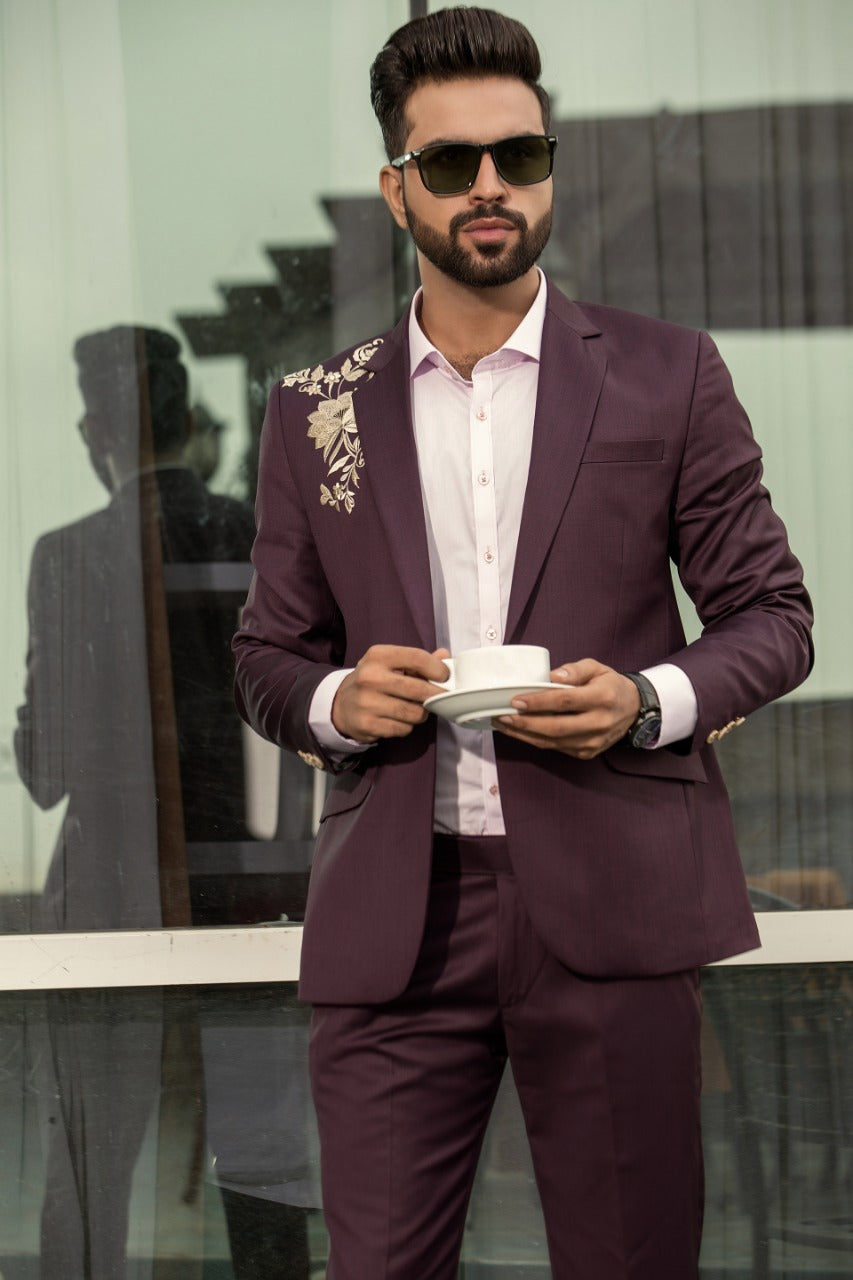 Purplish Men's Coat Pent