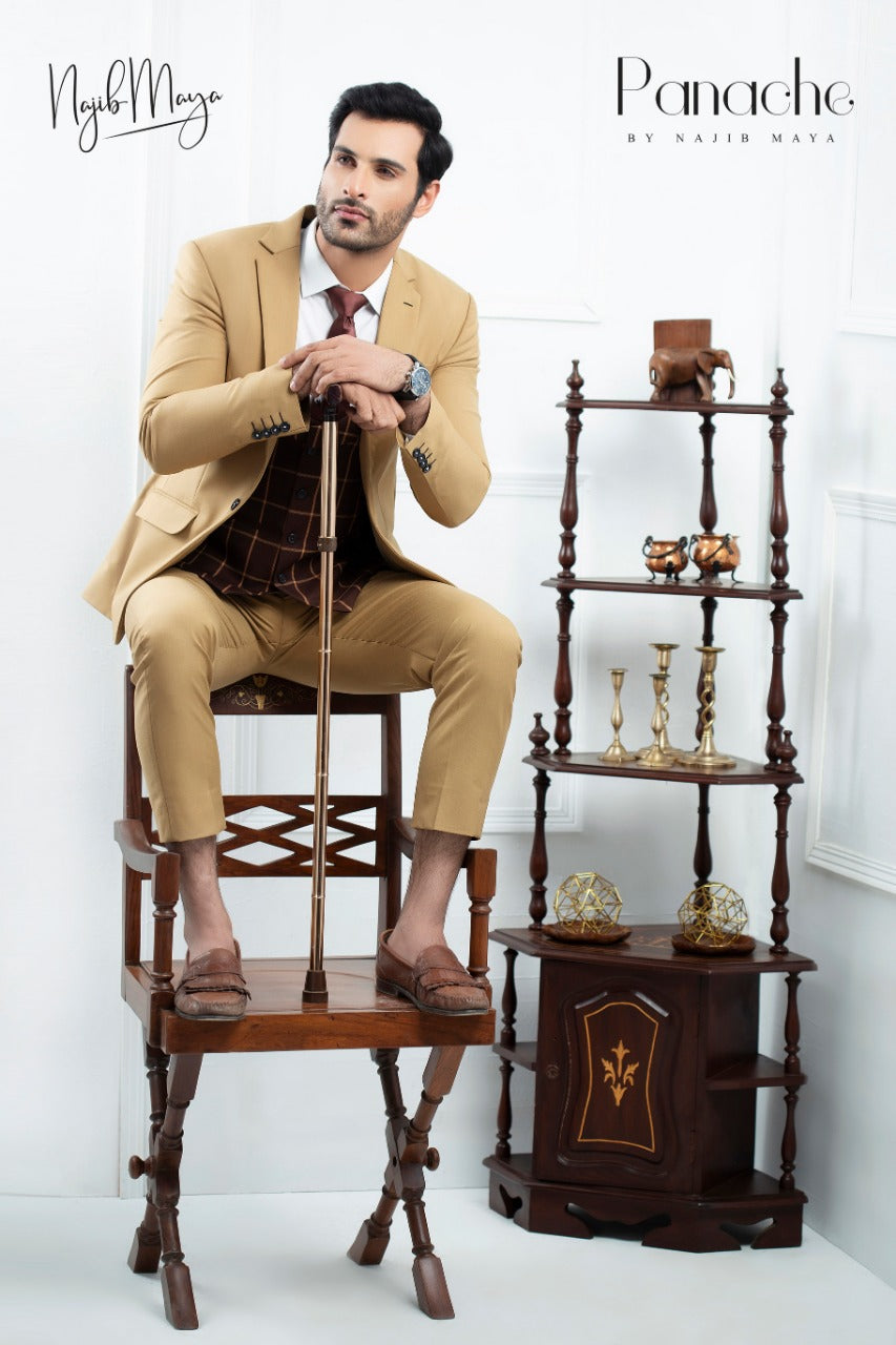 Khaki Stylish Coat Pent For Men's