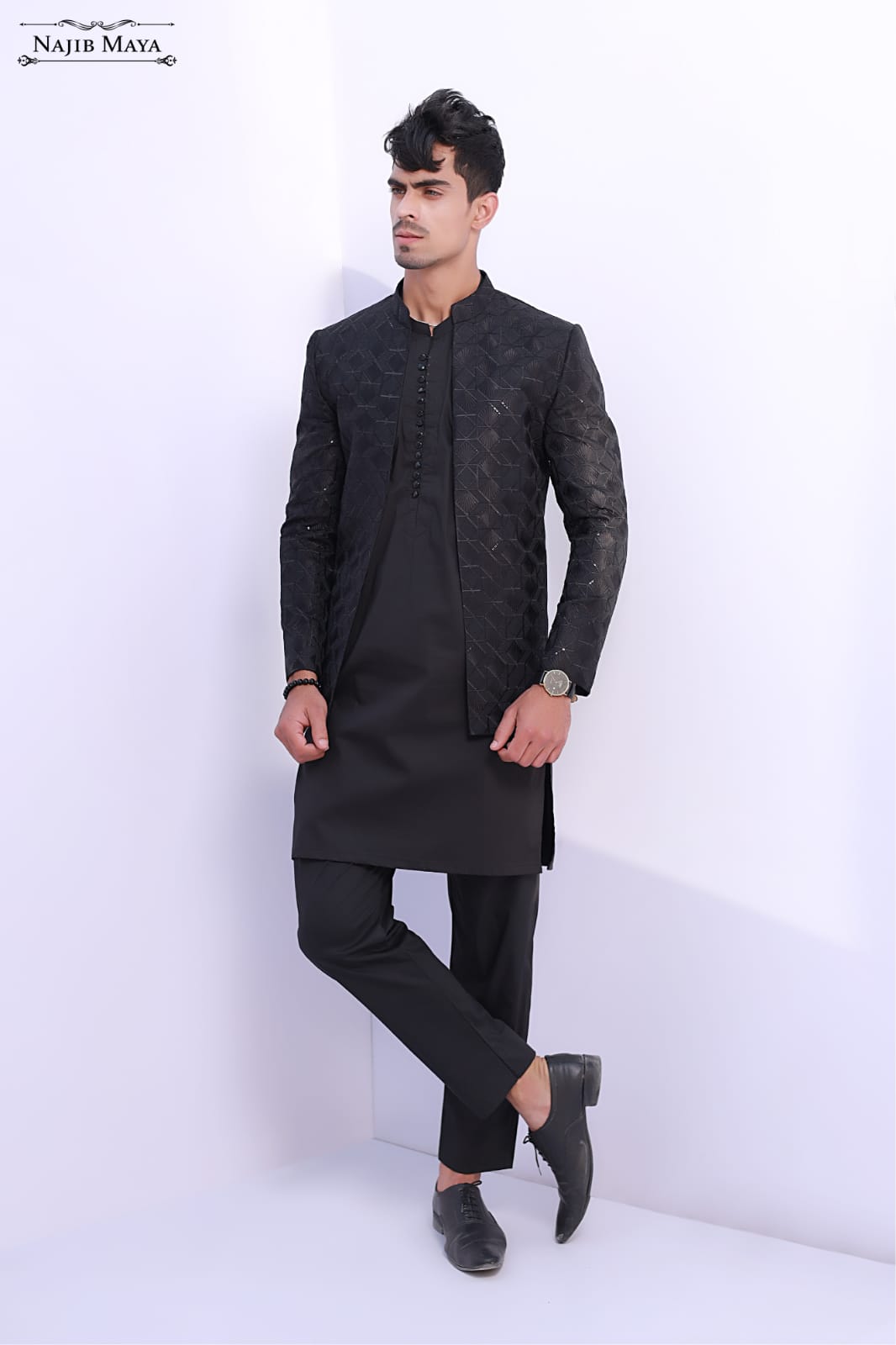 Black Stylish Causal Prince Coat For Men's Main image