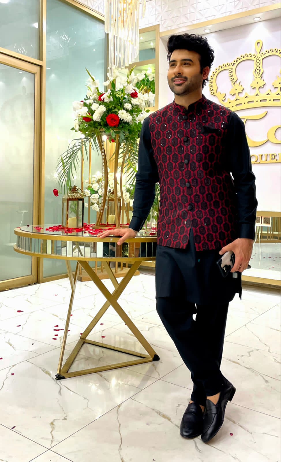 Maroonish Embroidered Waist Coat For Men's