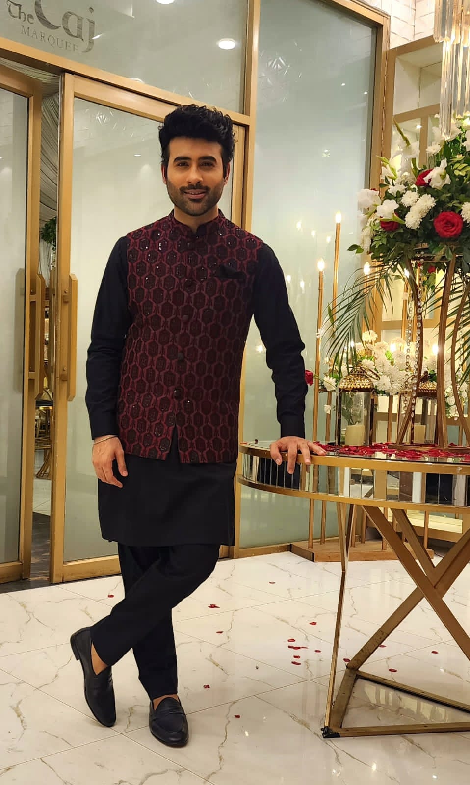 Maroonish Embroidered Waist Coat For Men's Main image