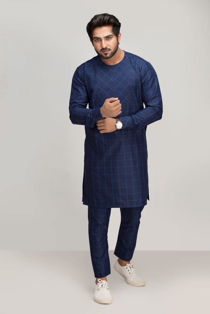 Blue Check Kurta Pajama For Men's