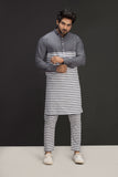 Gray & White Lining Kurta Pajama For Men's