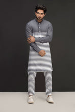 Load image into Gallery viewer, Gray &amp; White Lining Kurta Pajama For Men&#39;s