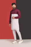 Maroon & Off White Lining Kurta Pajama For Men's